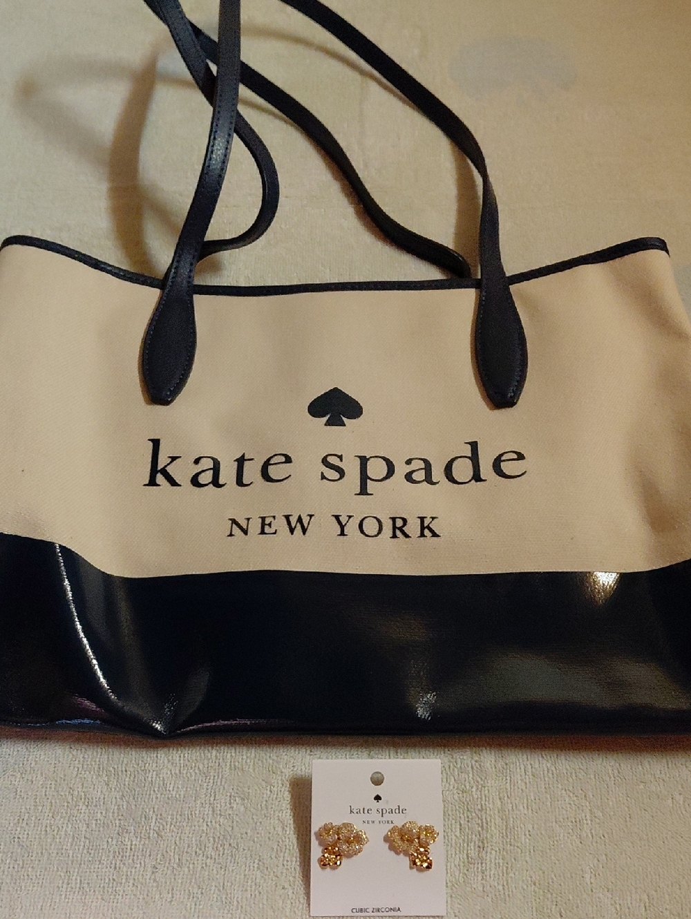 Kate Spade Bundle-Canvas Carry Bag And Cubic Zirconia Earrings